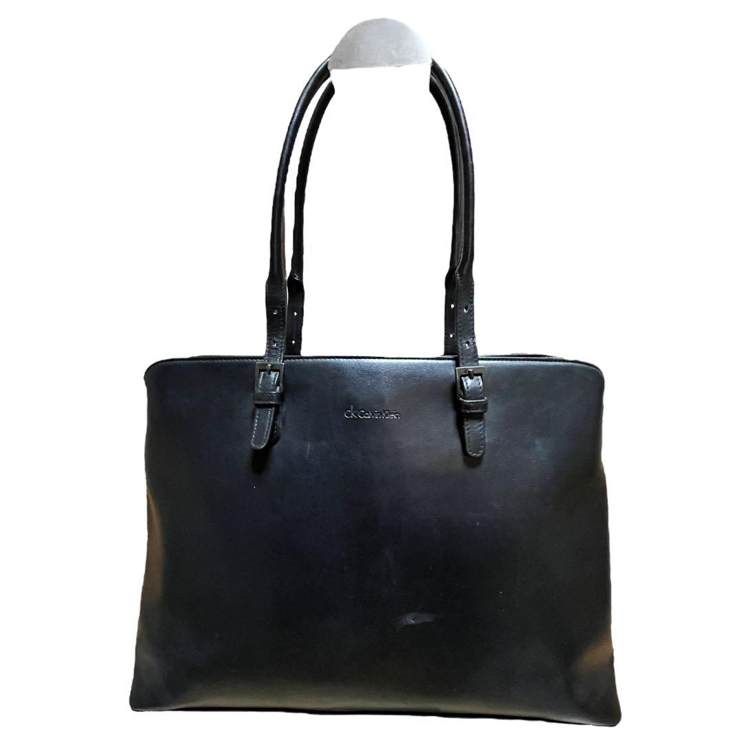 良品　カルバンクライン　ビジネスバッグ　A4 レザー　3層　ブラック　肩掛け