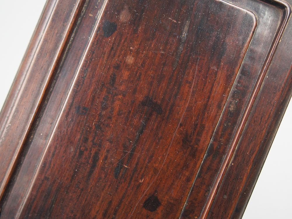 【木】　★ 竹木 黄花梨木四方硯盒 ★　清朝期　鬼顔 麦穂 木目模様　文房珍玩