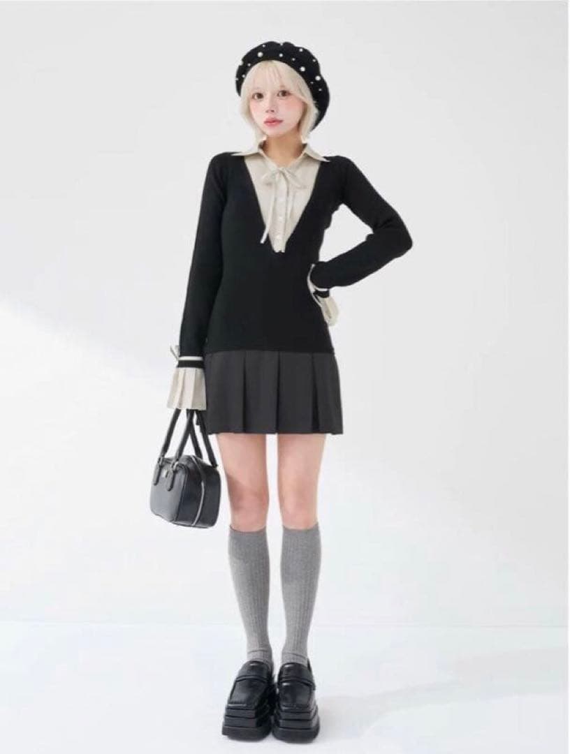 Darich シャツドッキングプリーツミニワンピース