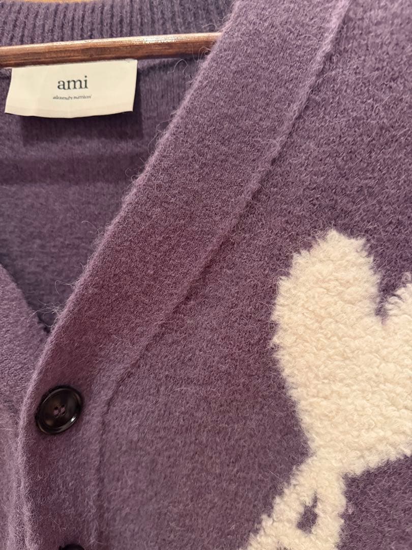 ami Paris パープル ハート刺繍 カーディガン
