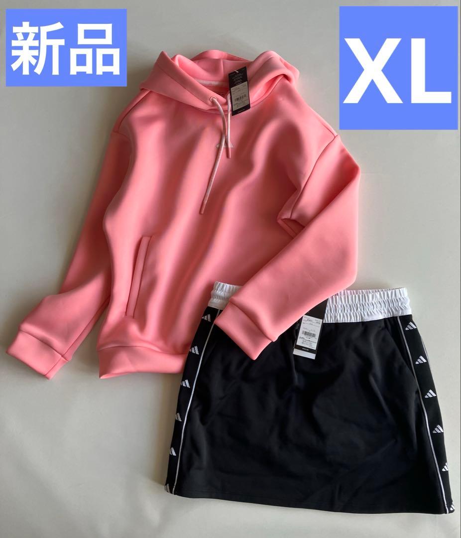 新品⛳️アディダスゴルフビッグロゴダンボールニット&裏フリーススカート　XL