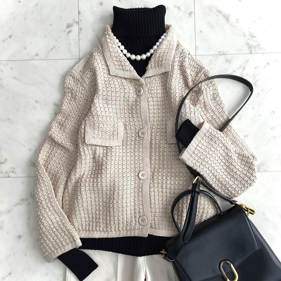 フォクシーブティック 春ニット カーディガン ジャケット 日本製 ベージュ 38