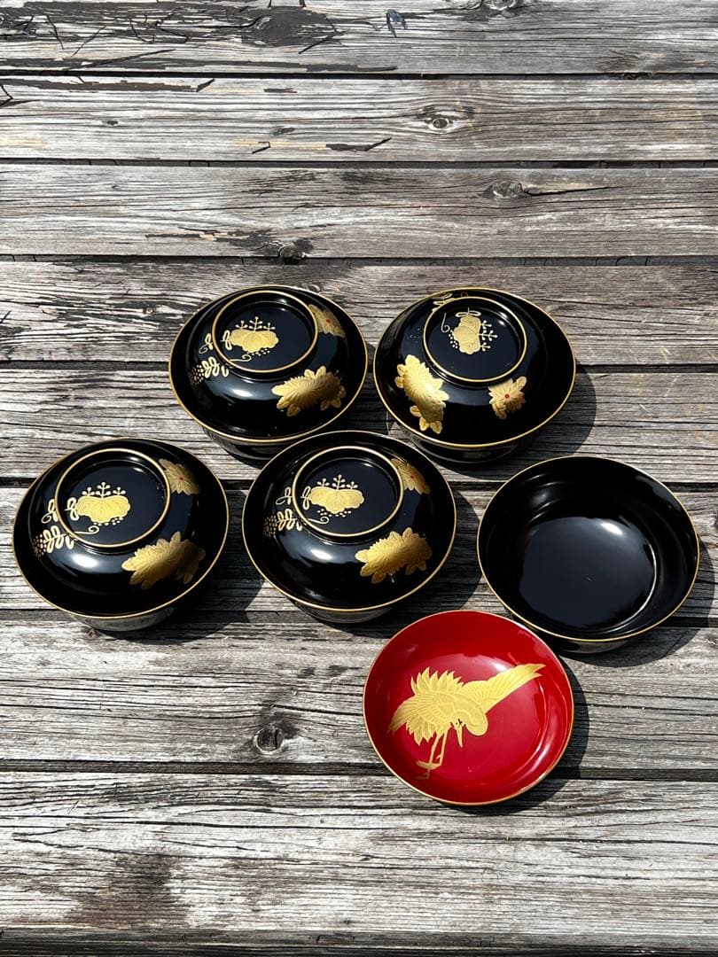 80 能登輪島塗 溜塗蒔絵椀 五三桐紋