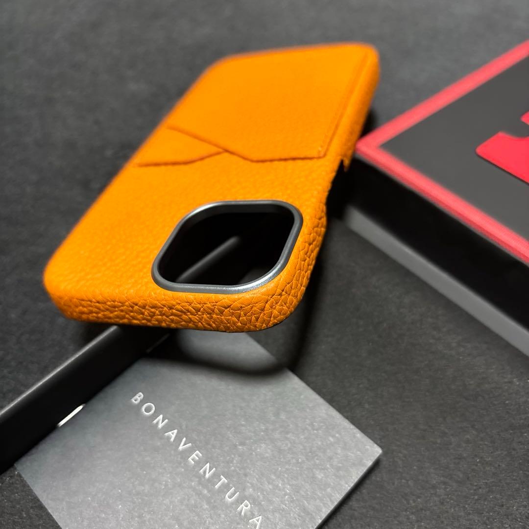 【新品化粧箱付】BONAVENTURA オレンジレザー iPhone15用ケース