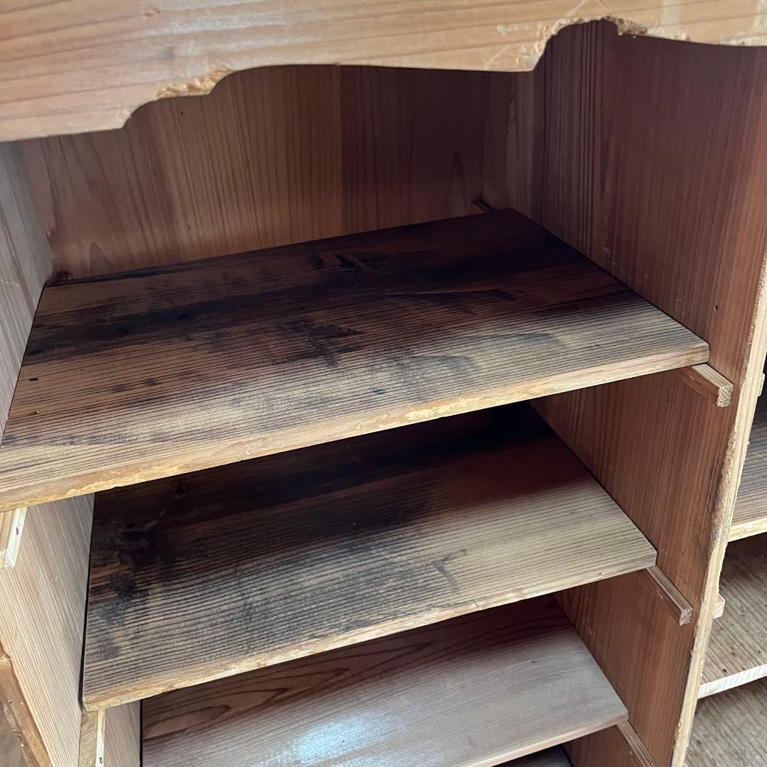 アンティーク オープンラック 格子棚 食器棚 カウンター 無垢材 無塗装