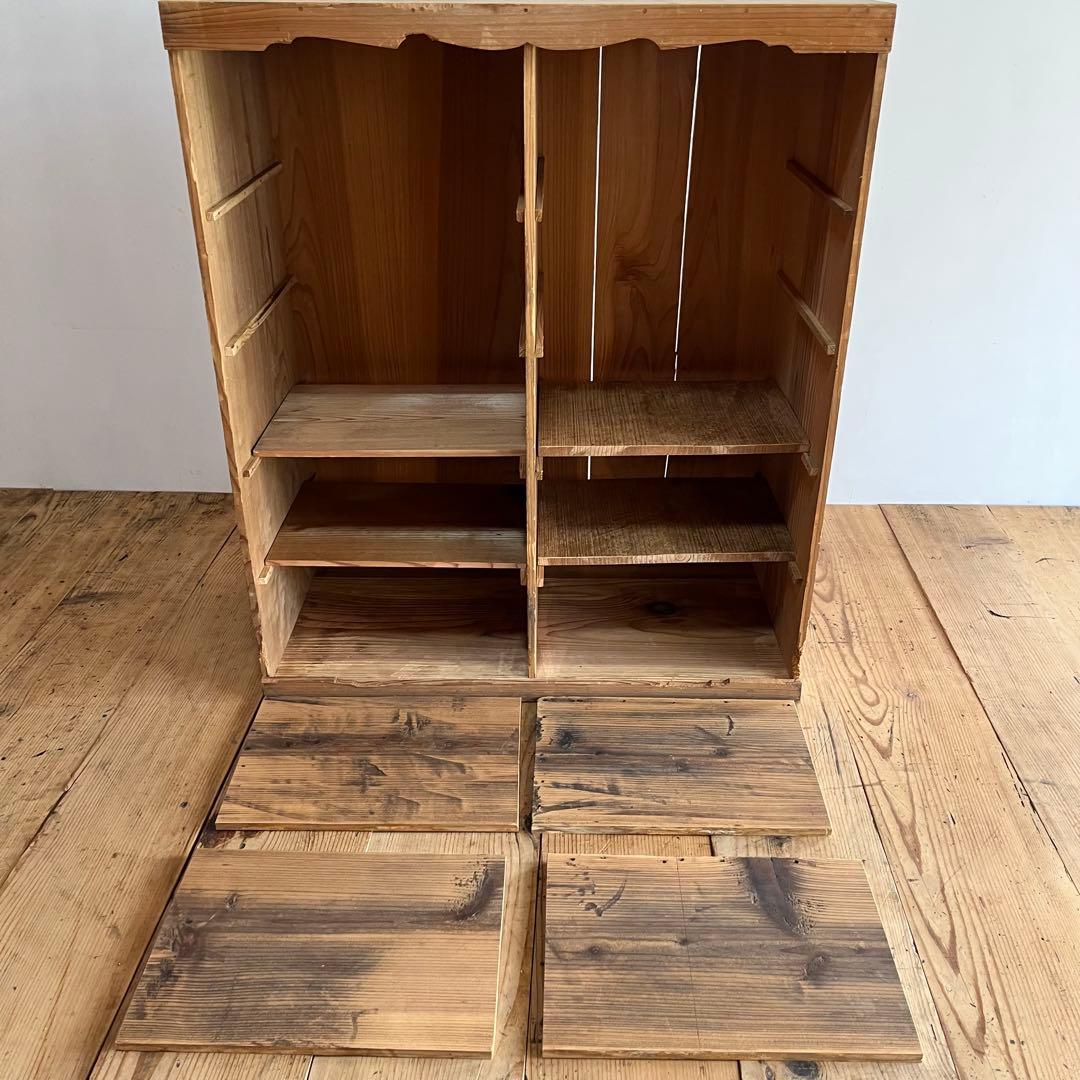 アンティーク オープンラック 格子棚 食器棚 カウンター 無垢材 無塗装