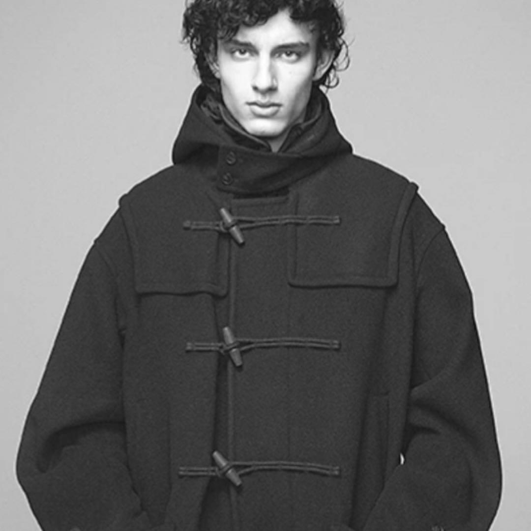 【美品】ユニクロ プラスＪ ウール オーバーサイズ ダッフルコート Ｌ ブラック