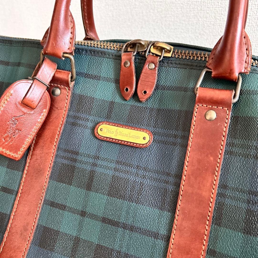 ポロラルフローレン ボストンバッグ 2way グリーンチェック　PVC 大容量