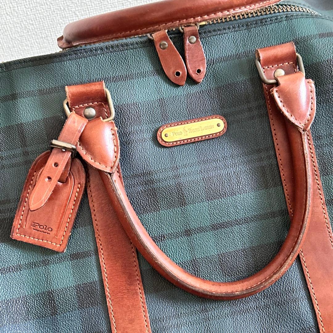 ポロラルフローレン ボストンバッグ 2way グリーンチェック　PVC 大容量