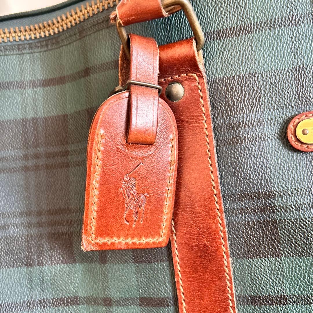 ポロラルフローレン ボストンバッグ 2way グリーンチェック　PVC 大容量