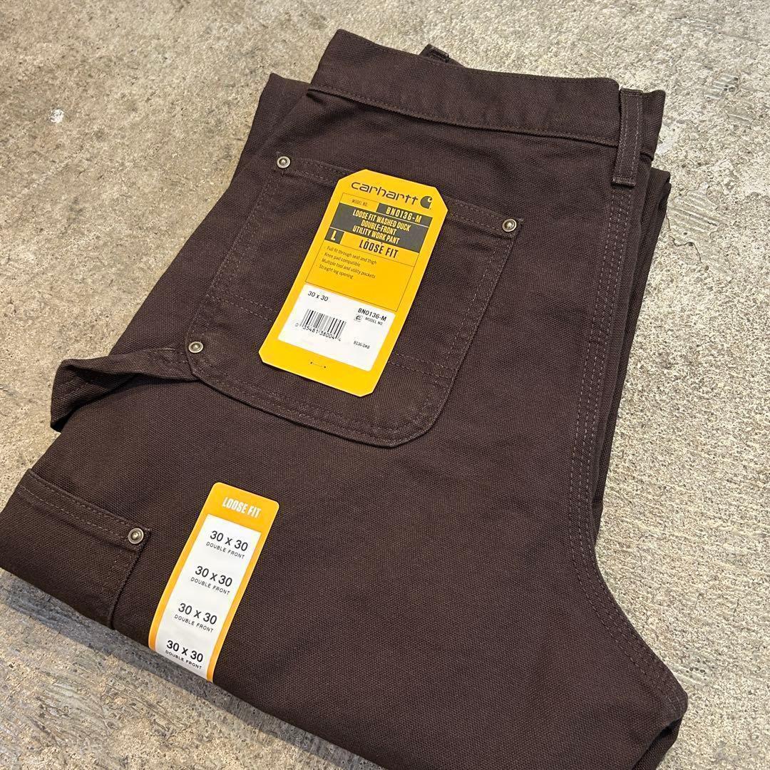 新品 カーハート B136 ウォッシュド ダック ダブルニー パンツ茶 W30