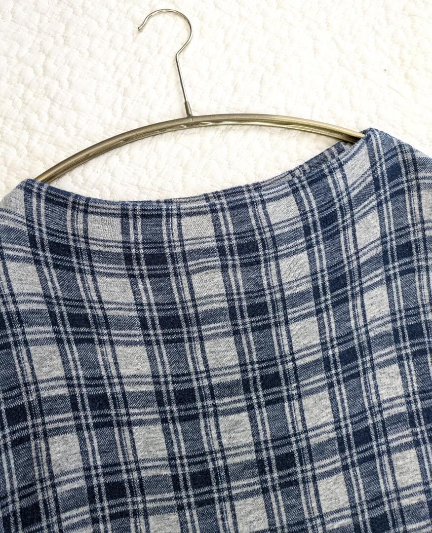 プランテーション☆ダブルスラブチェックジャージィOP☆杢グレイ×青☆手洗い可