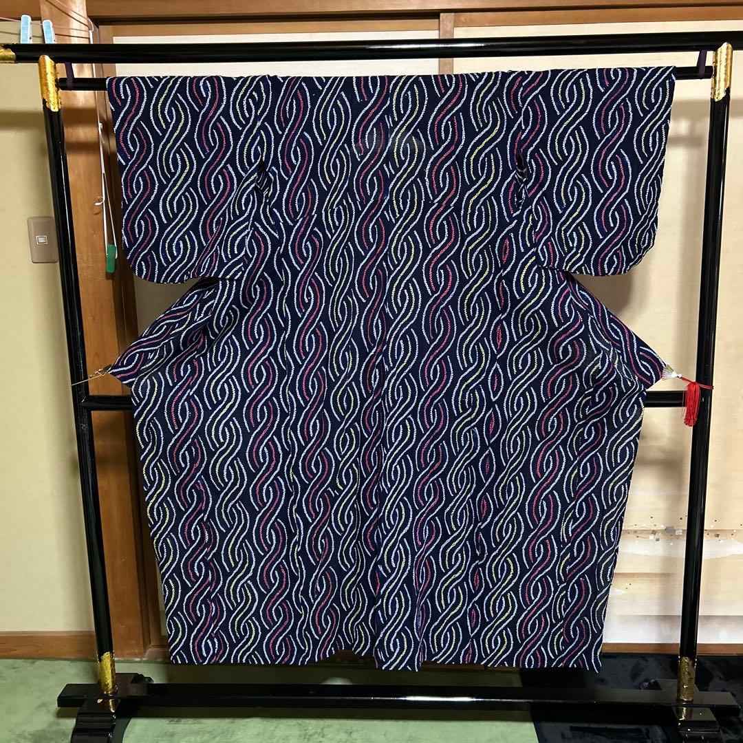 有松鳴海絞りフルセット4点　高級綿浴衣+半幅帯+帯締め+帯揚げ　柳絞り