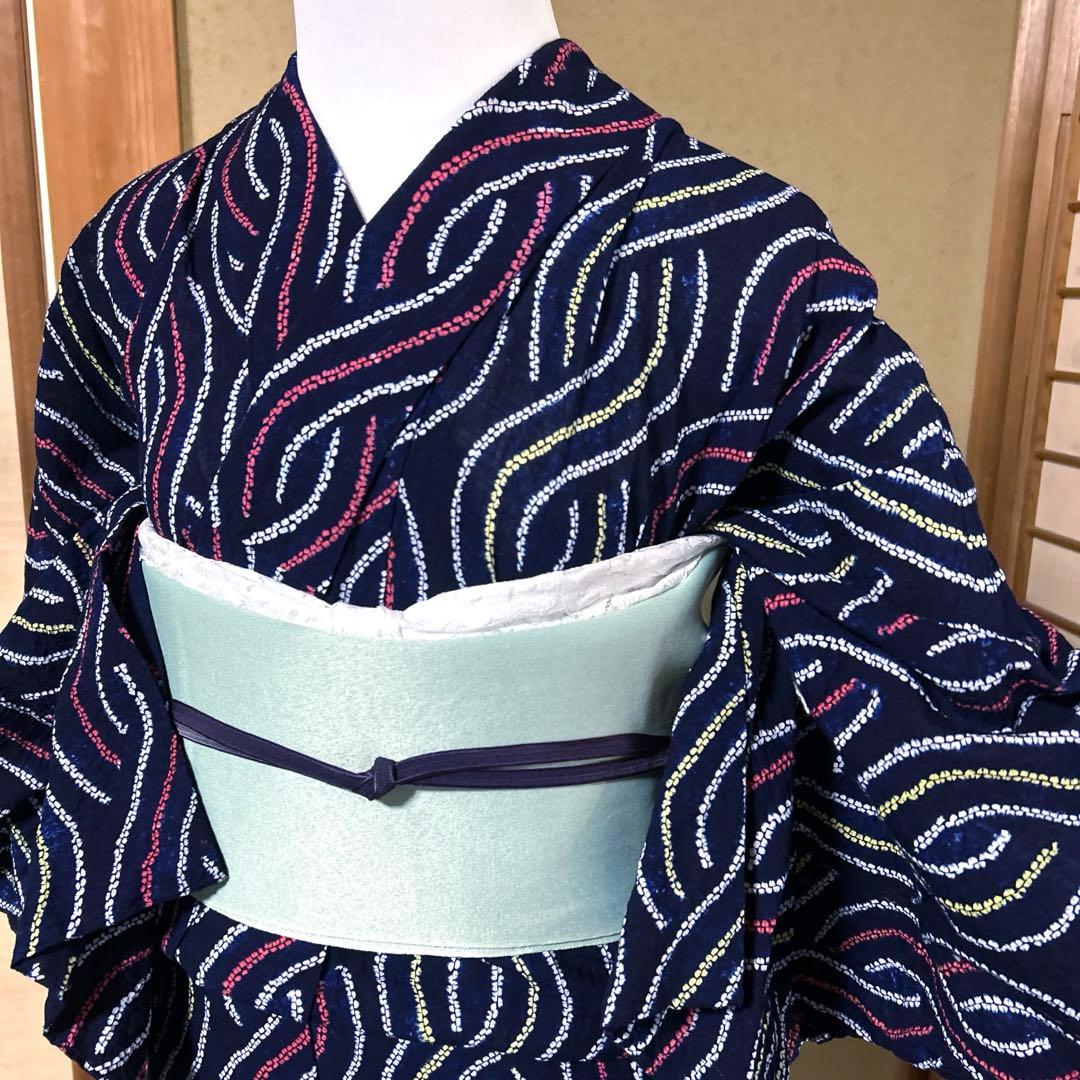 有松鳴海絞りフルセット4点　高級綿浴衣+半幅帯+帯締め+帯揚げ　柳絞り