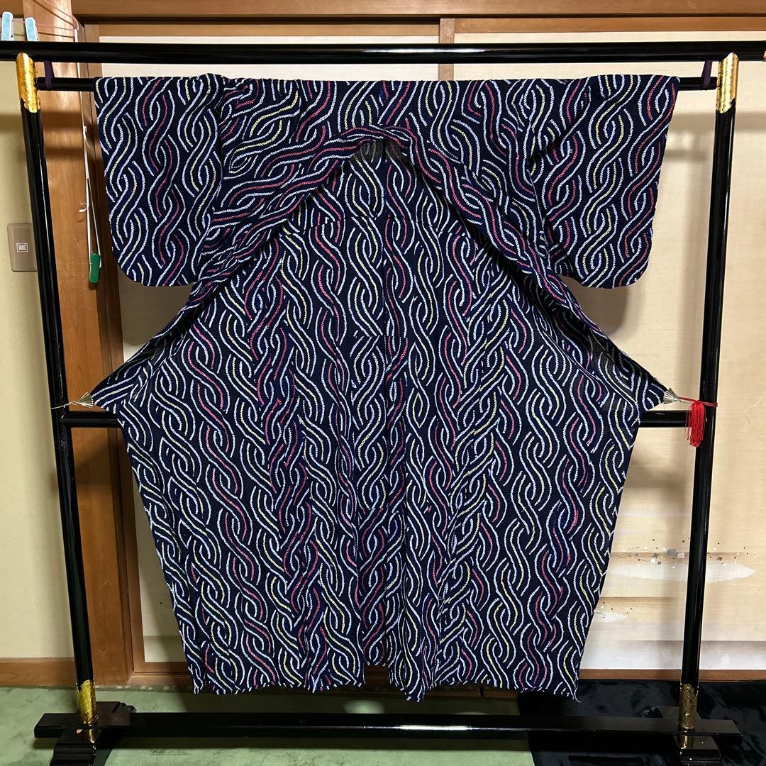 有松鳴海絞りフルセット4点　高級綿浴衣+半幅帯+帯締め+帯揚げ　柳絞り