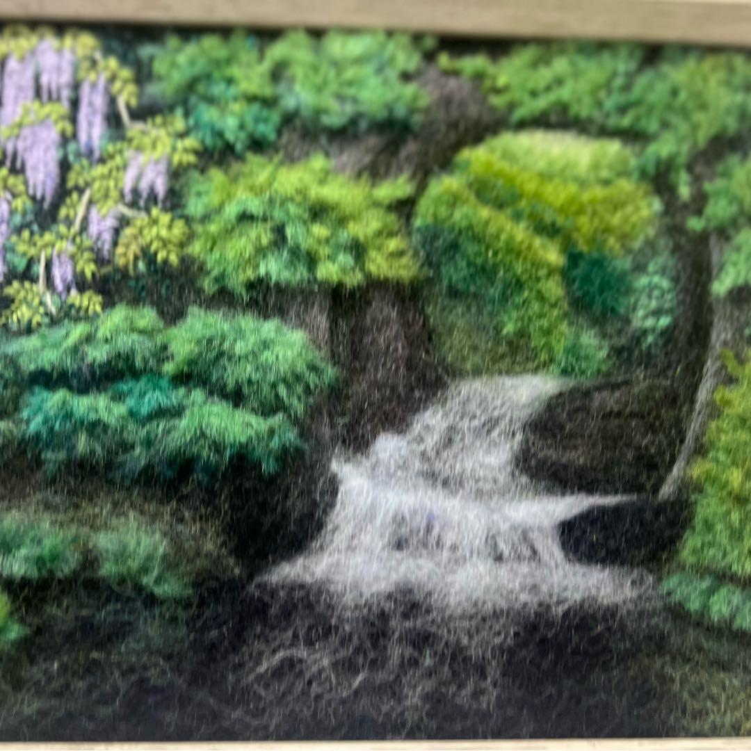 ゼ*ロ様 羊毛フェルト　羊毛絵画『山藤萌ゆる新緑の渓谷』ハンドメイド　羊毛刺繍