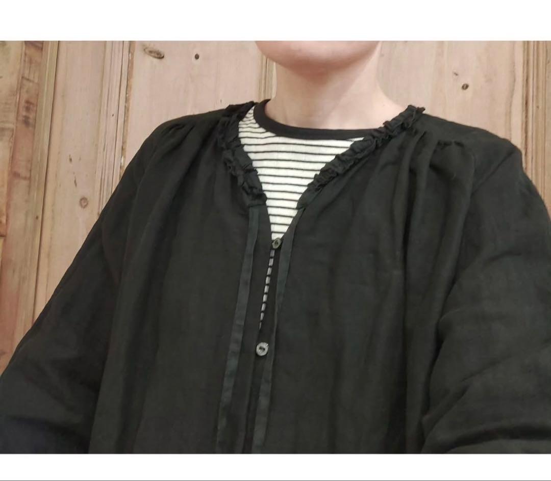 2024美品nest Robe リネンラミーフリルネックチュニック