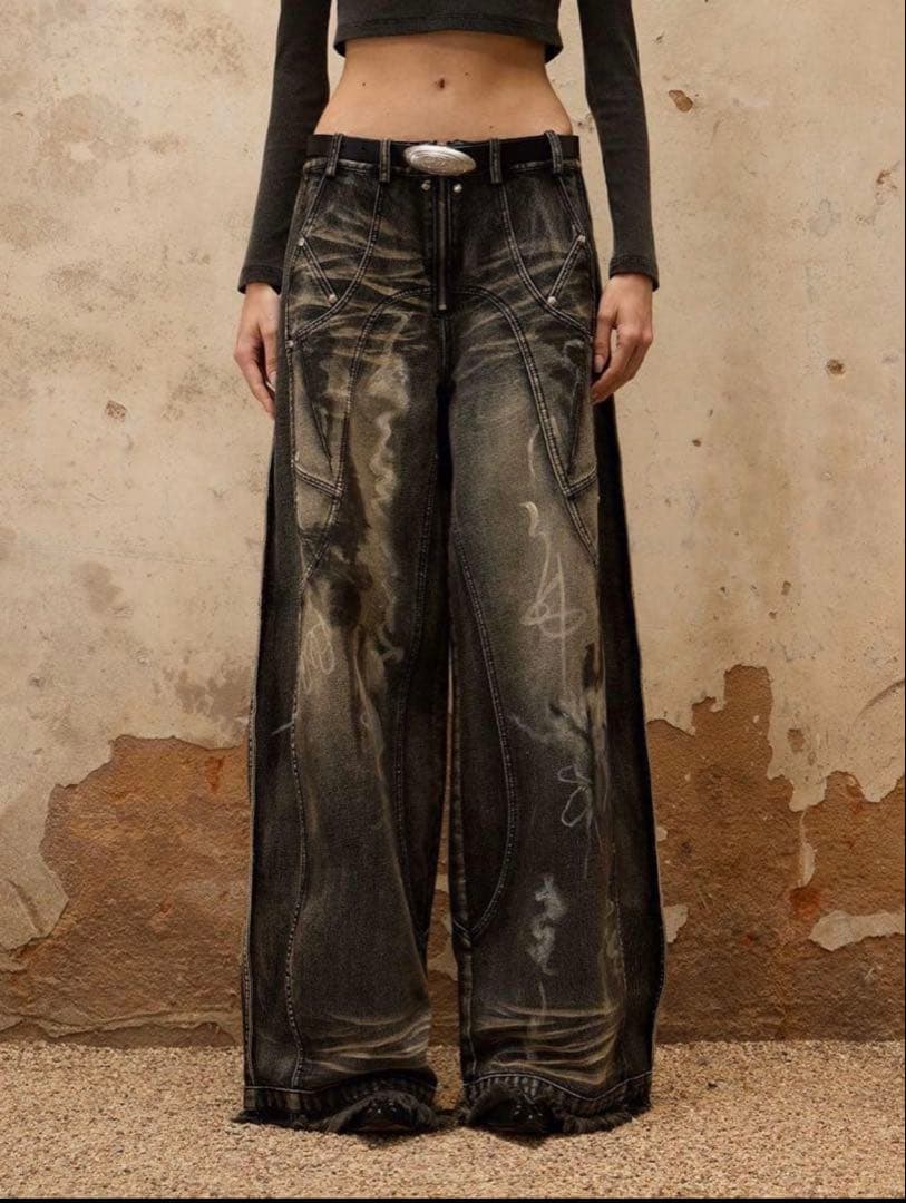 PERSONSOUL グラフィティ ワイドレッグ デニムパンツ