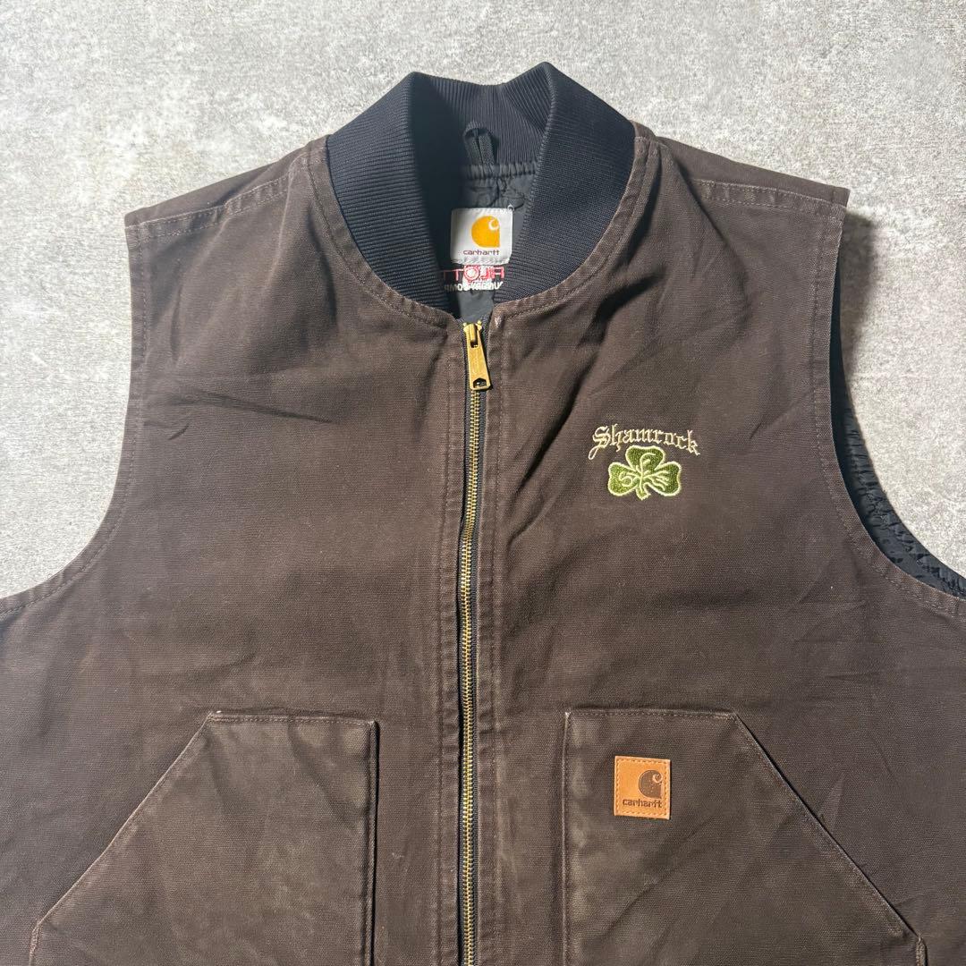 Carhartt カーハートダックベスト XL ブラウン 企業刺繍 フェード