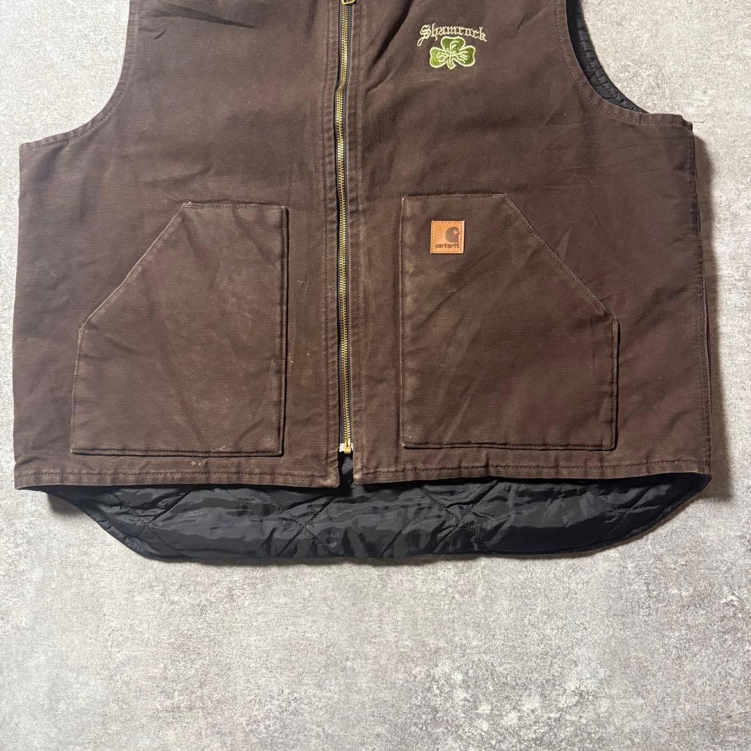 Carhartt カーハートダックベスト XL ブラウン 企業刺繍 フェード
