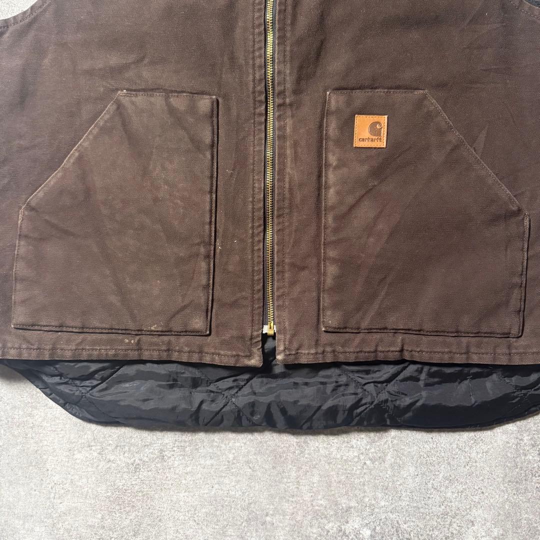 Carhartt カーハートダックベスト XL ブラウン 企業刺繍 フェード