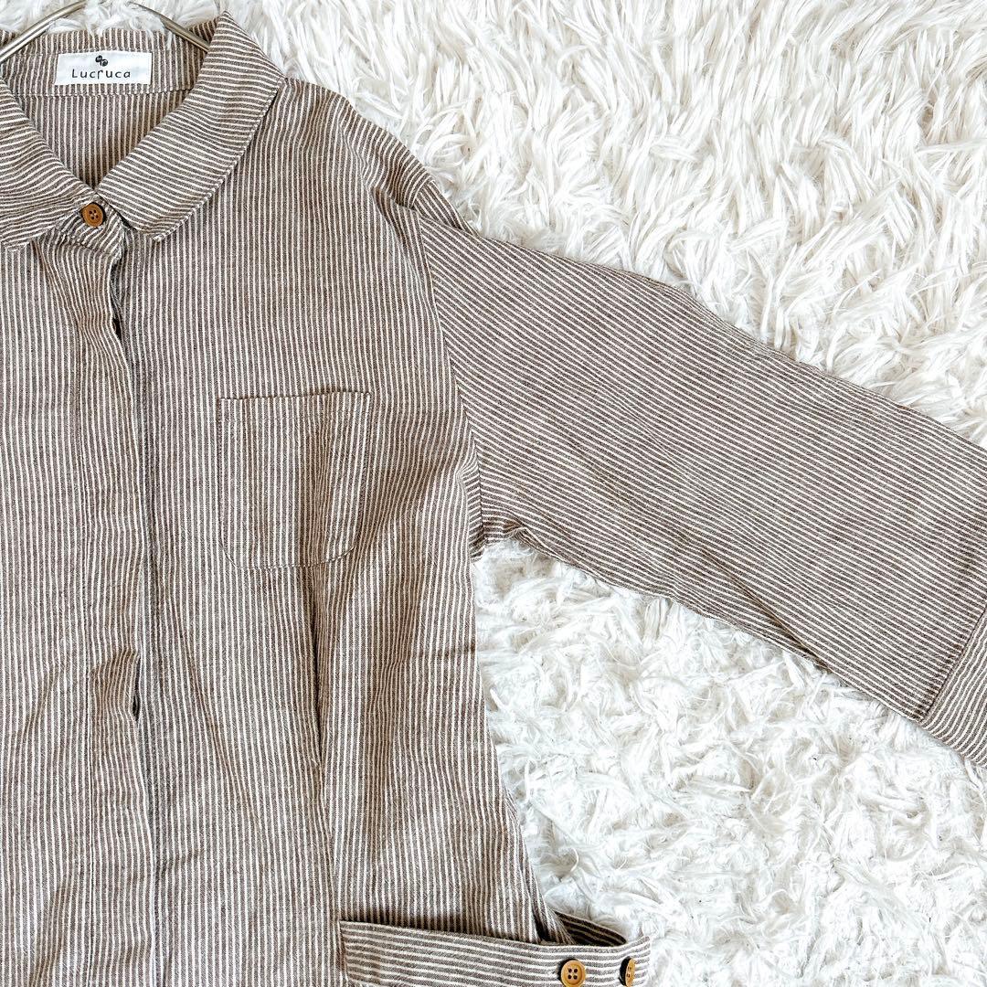 美品⁂センソユニコ⁂ロングシャツワンピース　ストライプ　リネン混　羽織　前開　L