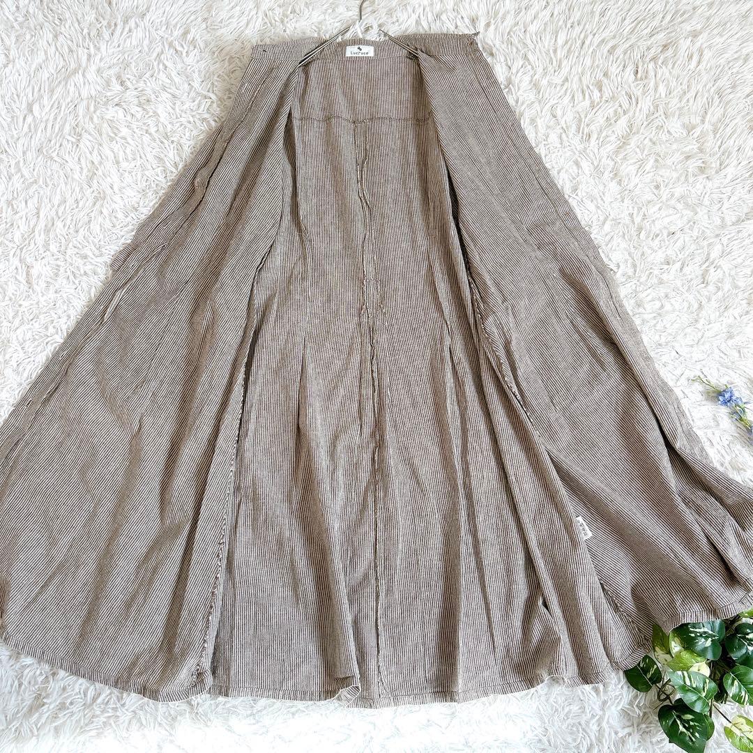 美品⁂センソユニコ⁂ロングシャツワンピース　ストライプ　リネン混　羽織　前開　L