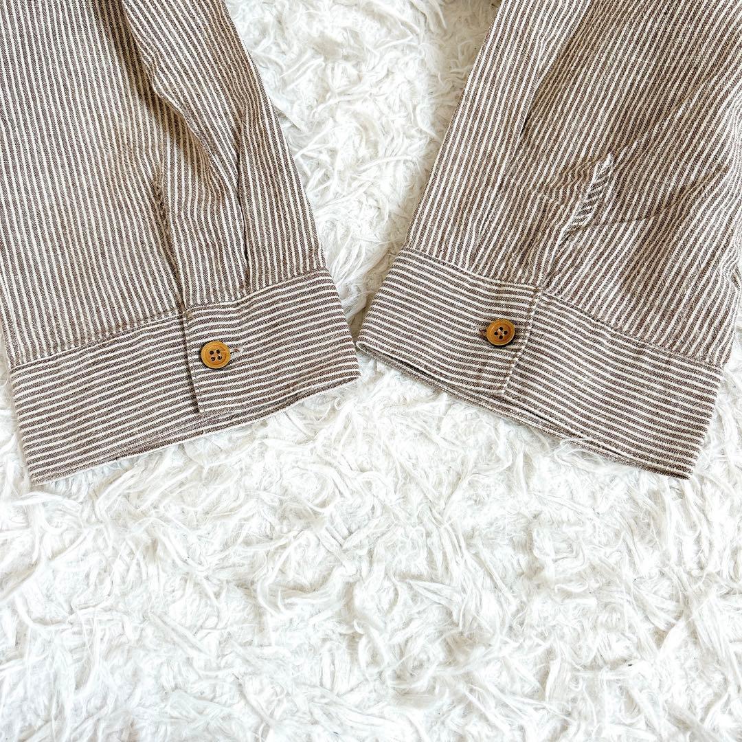 美品⁂センソユニコ⁂ロングシャツワンピース　ストライプ　リネン混　羽織　前開　L