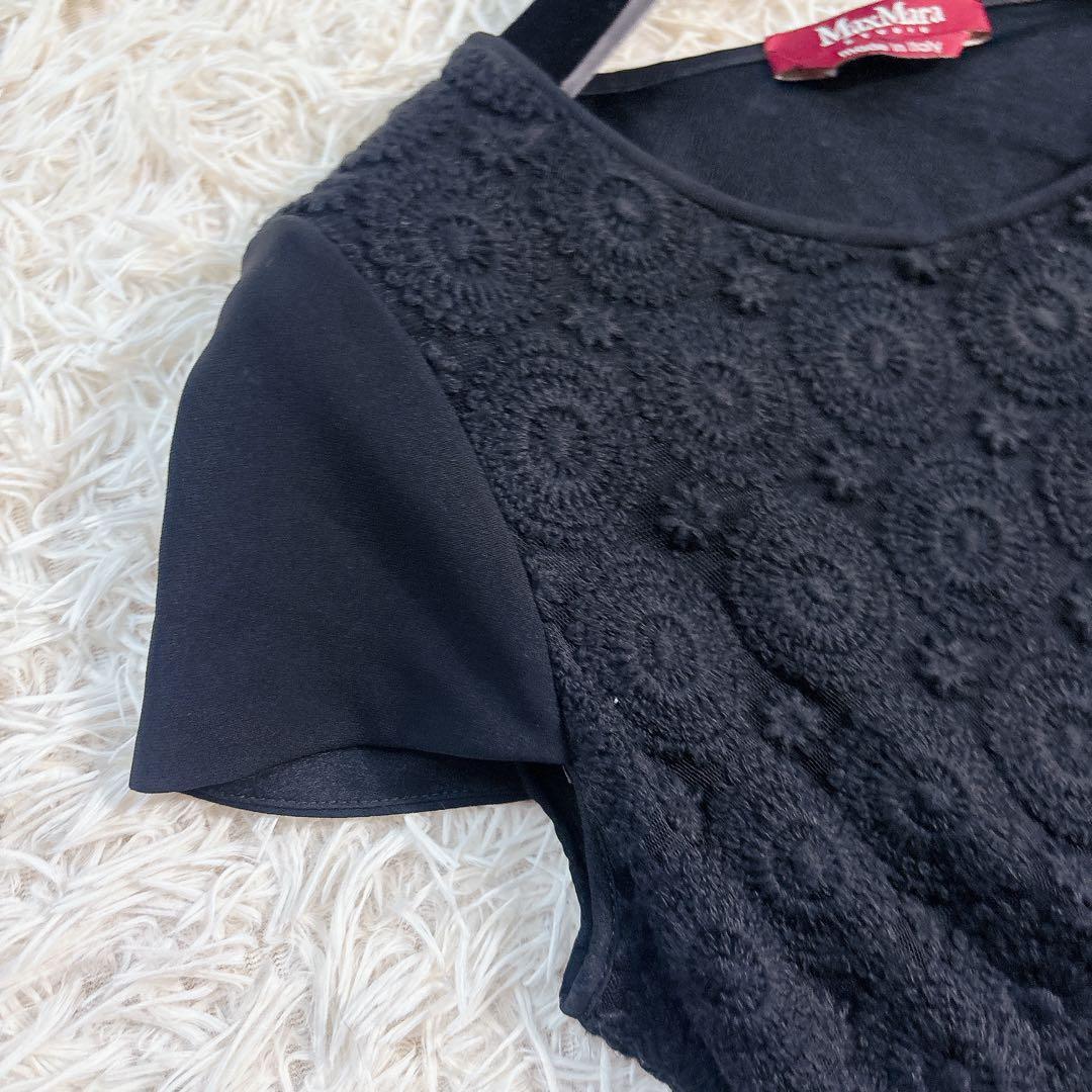 未使用級✨マックスマーラ 半袖 レースドッキングワンピース リボン 黒