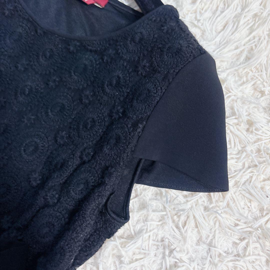 未使用級✨マックスマーラ 半袖 レースドッキングワンピース リボン 黒