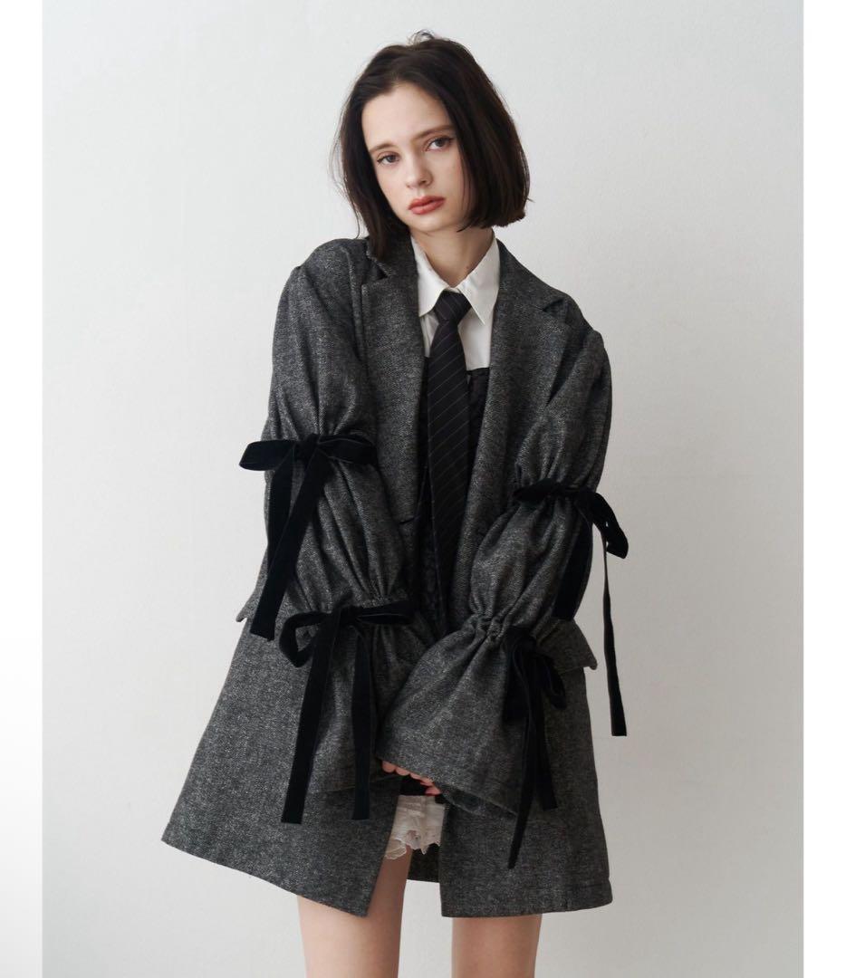 jouetie スリーブリボンジャケットコート グレー