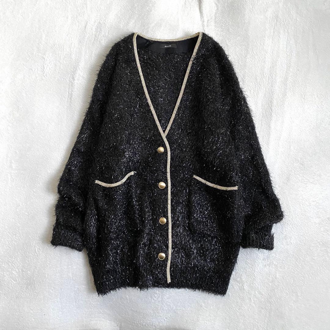【ほぼ未使用✨】allureville シャイニーフェザーカーディガン　黒