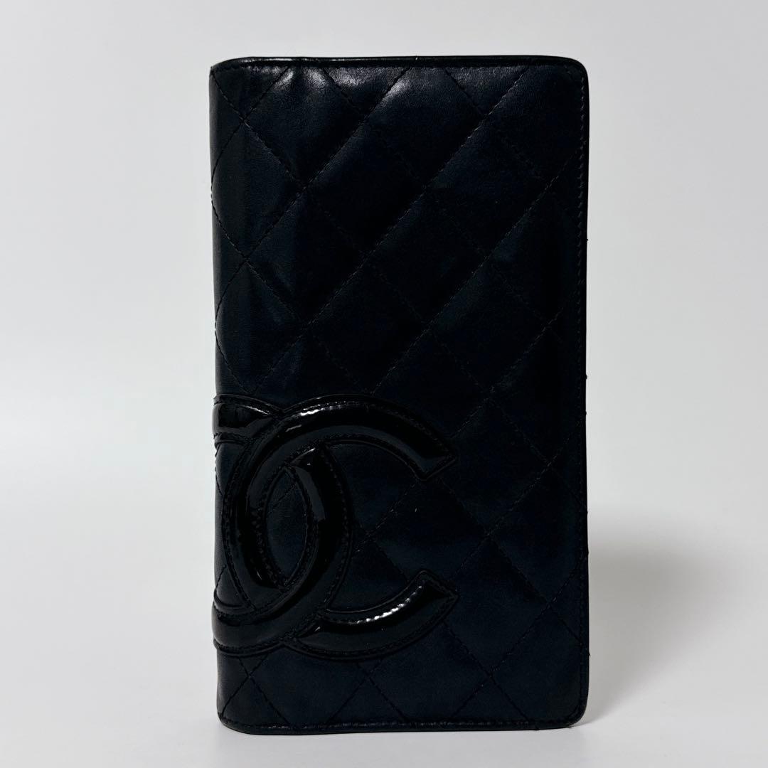 【人気商品】シャネル カンボンライン ココマーク 黒×ピンク 2つ折 長財布