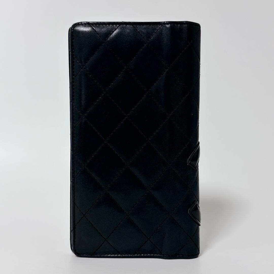 【人気商品】シャネル カンボンライン ココマーク 黒×ピンク 2つ折 長財布