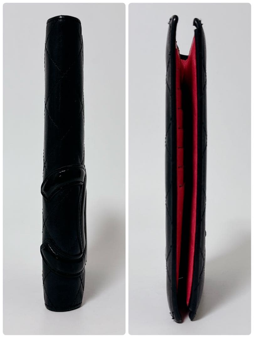 【人気商品】シャネル カンボンライン ココマーク 黒×ピンク 2つ折 長財布