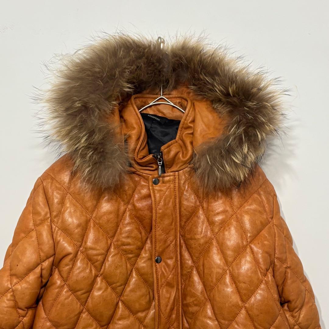 SCHAFFEN 羊革 レザー キルティング ダイヤ ジャケット リアルファー