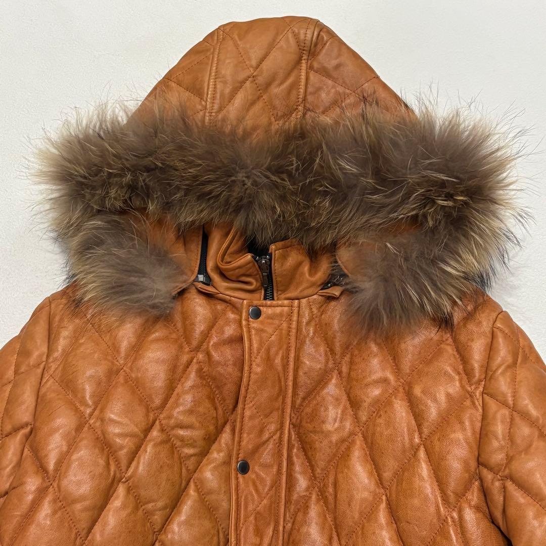 SCHAFFEN 羊革 レザー キルティング ダイヤ ジャケット リアルファー