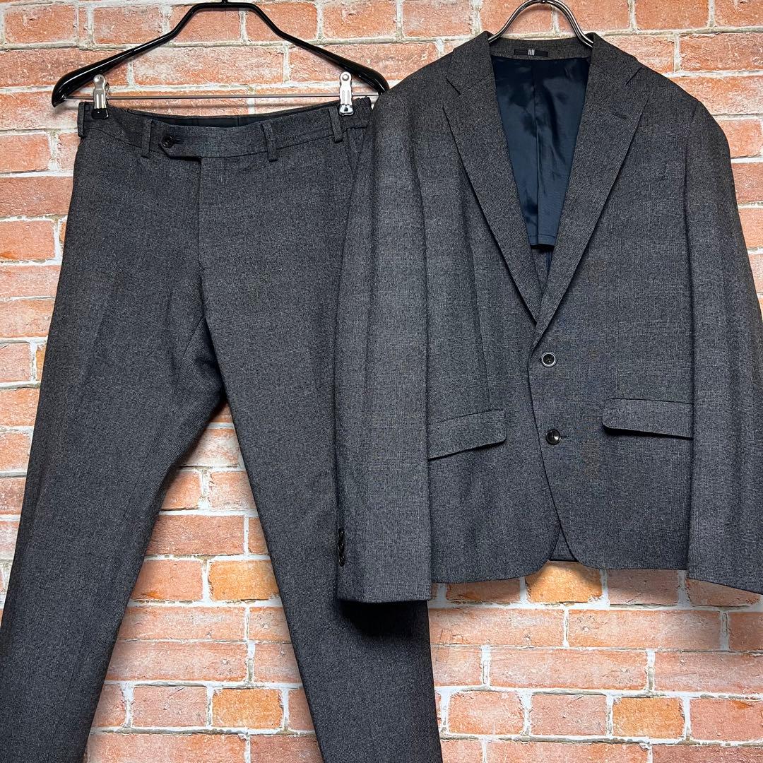 (極美品)スーツセレクト　4S 洗える　スーツセットアップ　チェック柄　グレー