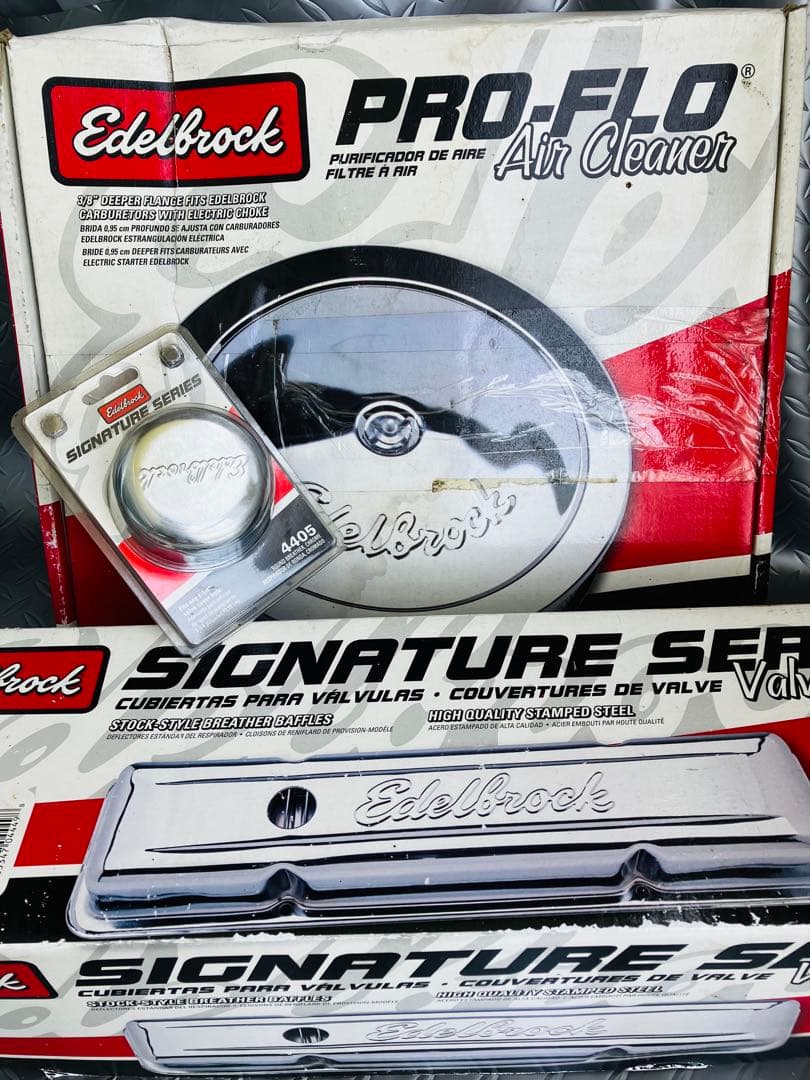 アメ車シボレー エーデルブロックエアークリーナ,バルブカバー,ブリーザーキャップ