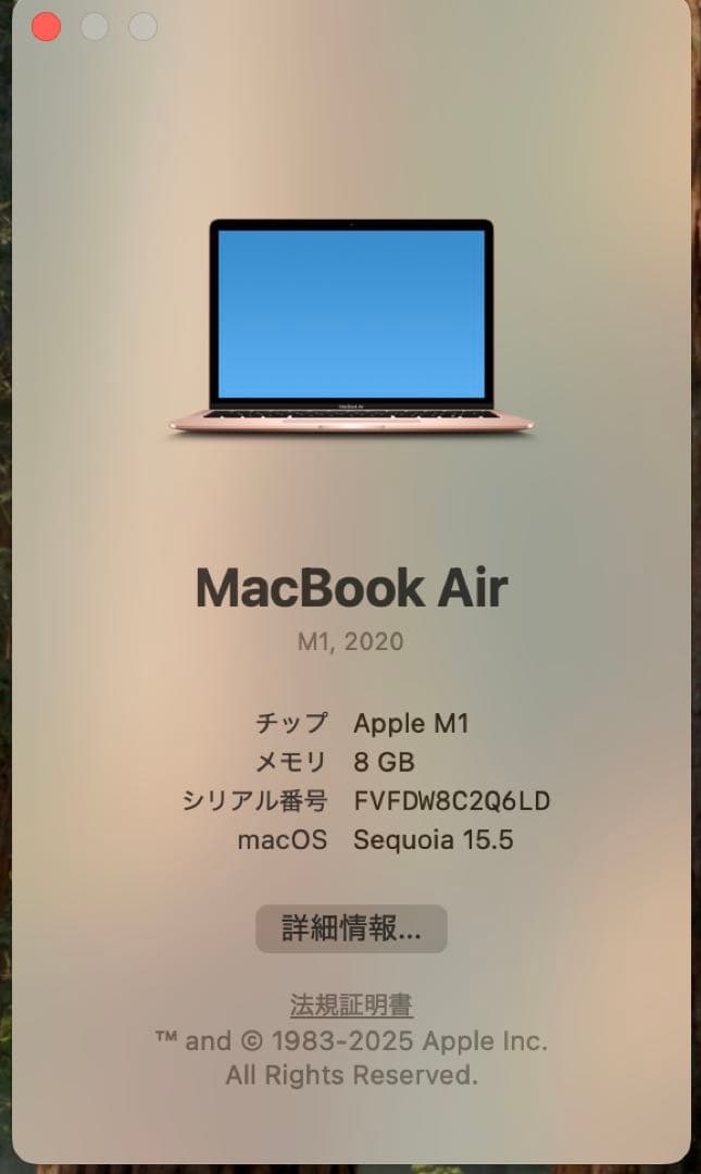 MacBook Air ゴールド(M1、2020)8GB 512GB