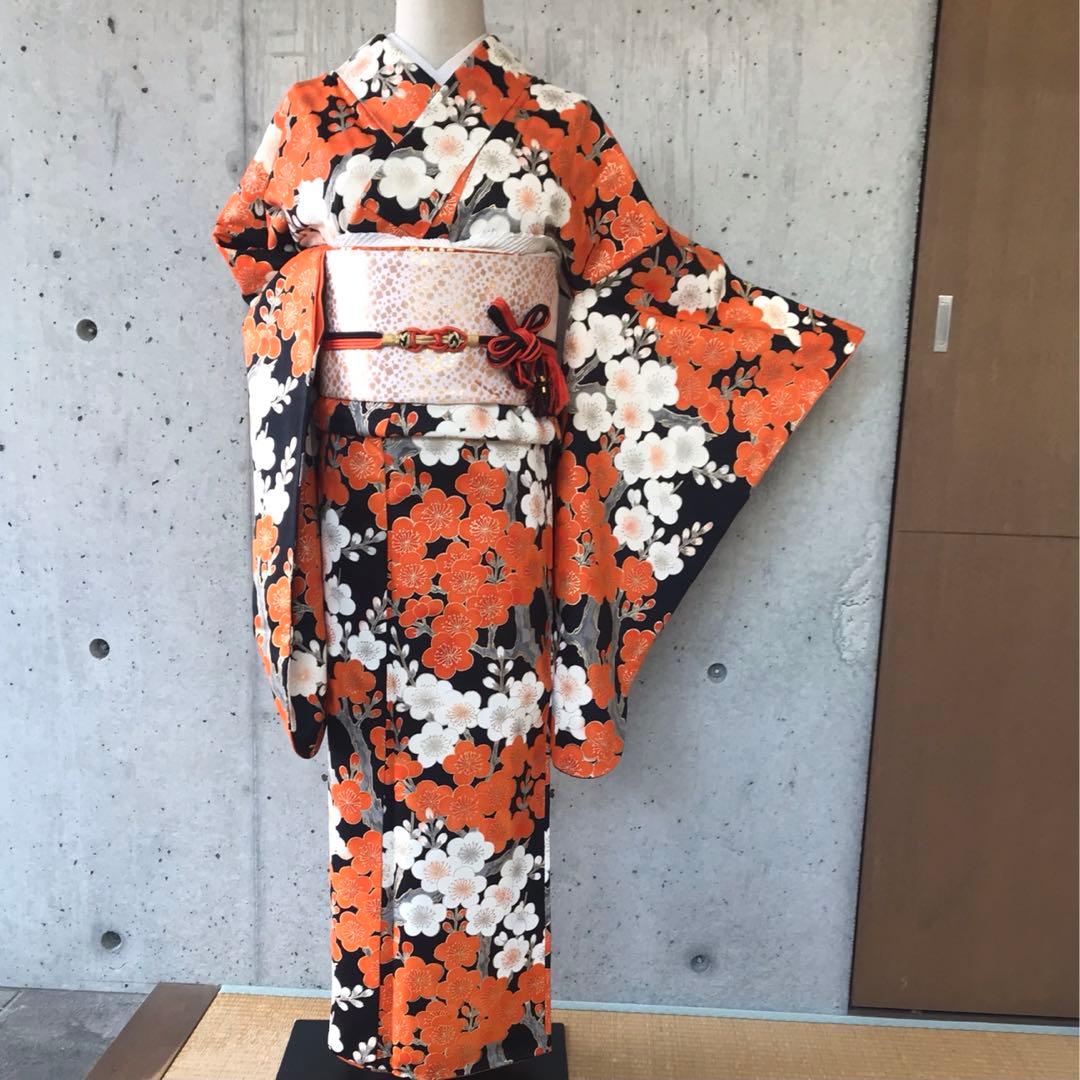 【二尺袖】正絹　アンティーク振袖　梅柄