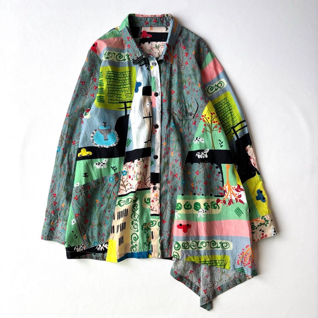 センソユニコ　長袖ロングシャツ　チュニック　変形　マルチカラー　コットン混　40