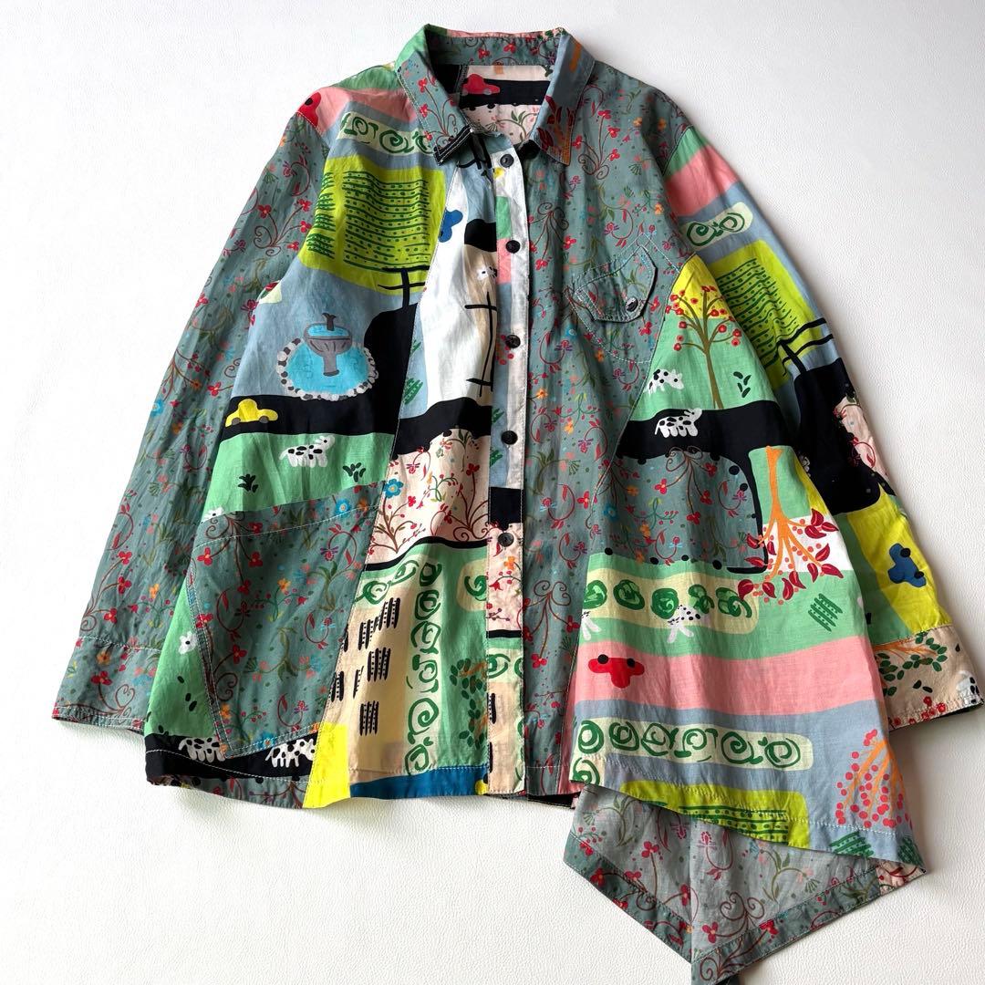 センソユニコ　長袖ロングシャツ　チュニック　変形　マルチカラー　コットン混　40