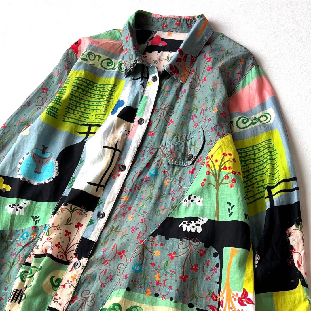 センソユニコ　長袖ロングシャツ　チュニック　変形　マルチカラー　コットン混　40