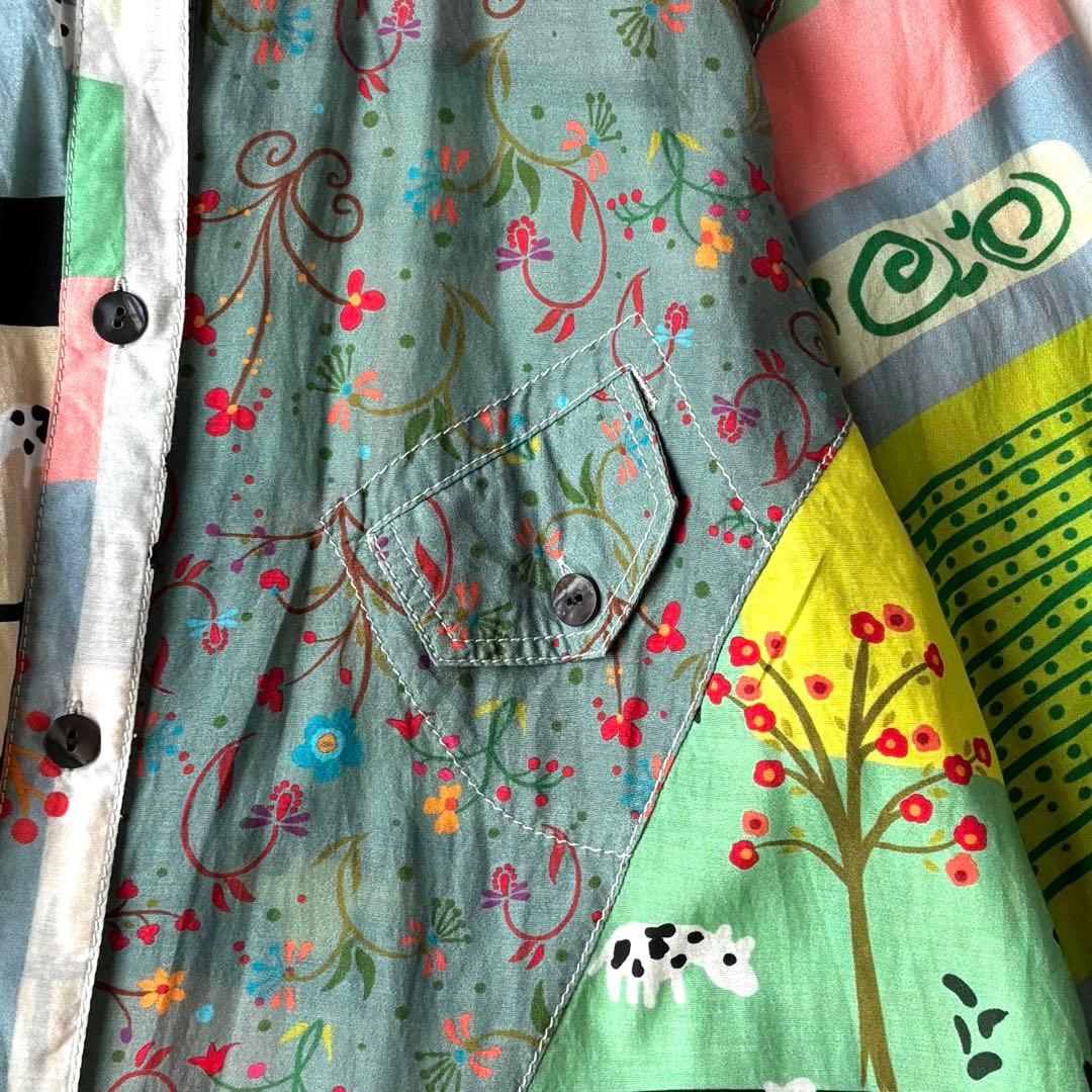 センソユニコ　長袖ロングシャツ　チュニック　変形　マルチカラー　コットン混　40