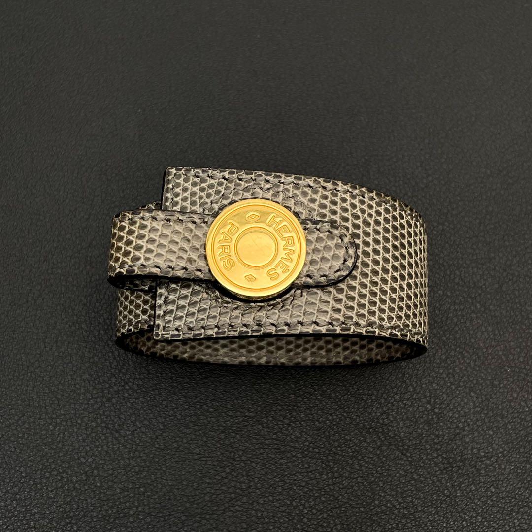 美品 エルメス セリエ リザード レザー バングル ブレスレット ゴールド金具