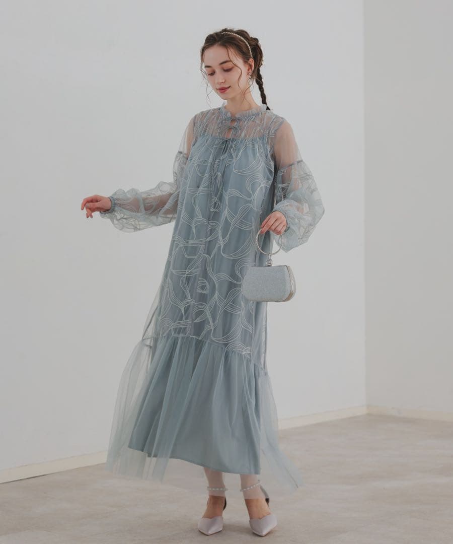 Dorry Doll リボン刺繍ギャザードレス 結婚式　オケージョン　niana