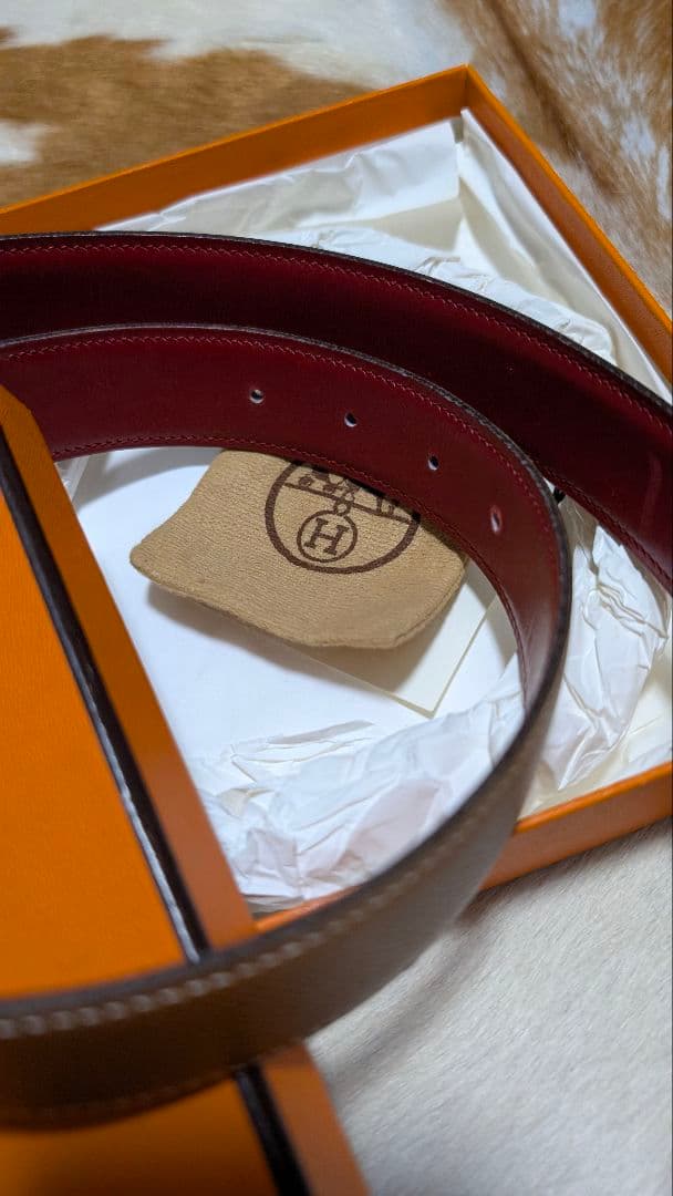 エルメス　コンスタンス　Hベルト　茶×赤