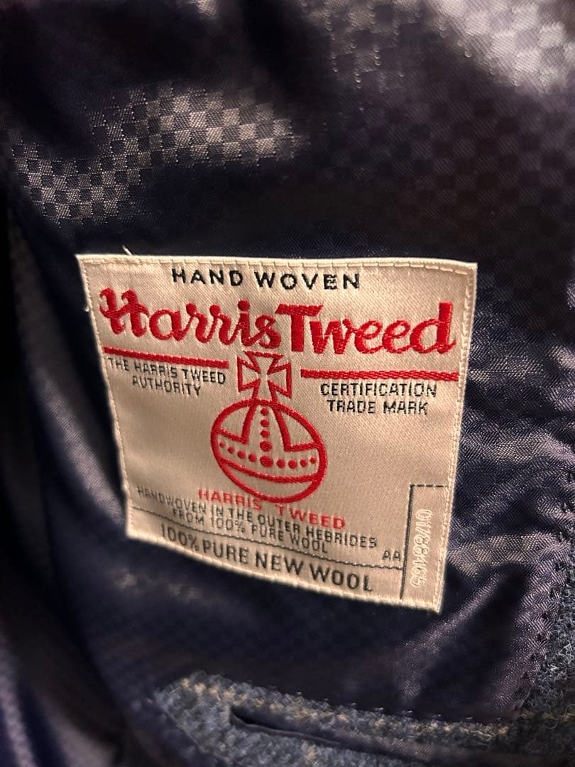 ハリスツイード チェック 青