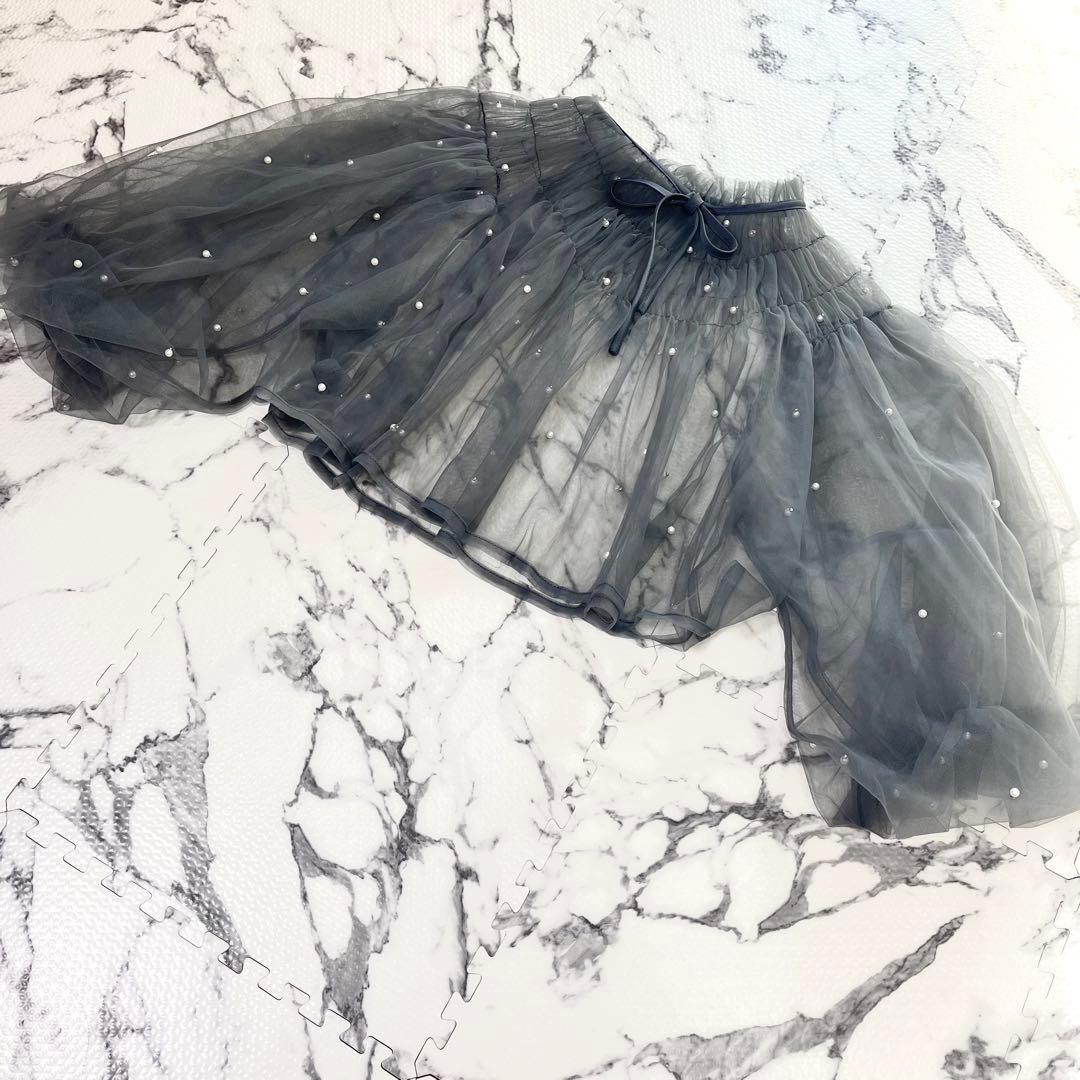 LEJA パール付きケープ風リボンパフスリーブボレロ刺繍レースキャミワンピ